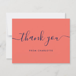 Moderne Schrift Navy Blau und Korallen Hochzeitsdu Dankeskarte