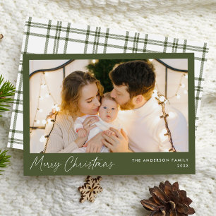 Moderne Schrift Olive Green Frohe Weihnachten Foto