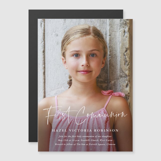 Moderne Schrift Religiöse Erste Kommunion Magneteinladung (Vorne/Hinten)