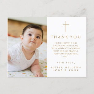 Moderne Schrift Religiöses Foto Taufe Danke  Postkarte
