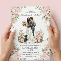 moderne Schrift rosa florale Hochzeitseinladung