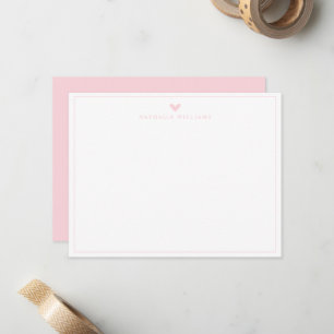Moderne Schrift Rosa Herzrand Monogramm Notizkarte Mitteilungskarte