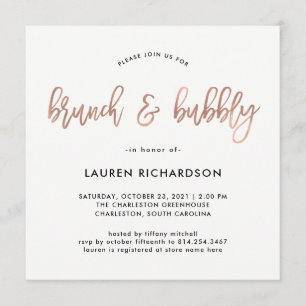 Moderne Schrift   Rose Gold Brunch und Bubbly Einladung