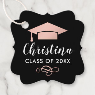 Moderne Schrift Rose Gold Kappe Schwarz Abschlussj Geschenkanhänger
