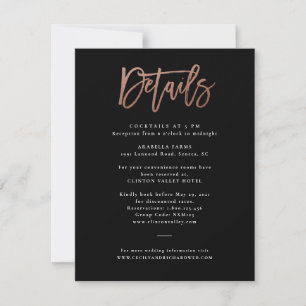 Moderne Schrift Roségold Hochzeitsdetails Karte