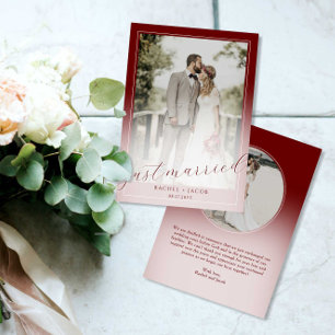 Moderne Schrift Rot 2-Foto Just Married Hochzeit Ankündigung