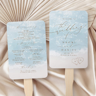 Moderne Schrift Sand Herzen Strand Hochzeitsprogra Fächer