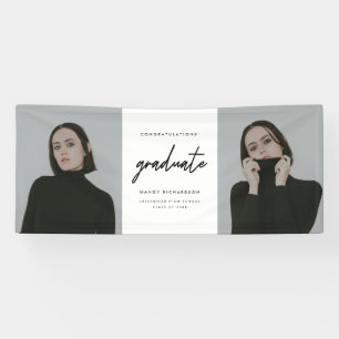 Moderne Schrift Schwarz Weiß 2-Foto-Abschlussfeier Banner