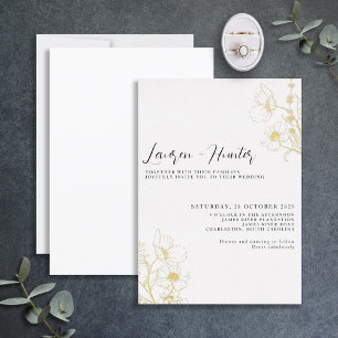 Moderne Schrift Schwarze Weiße Florale Hochzeit Go Folieneinladung