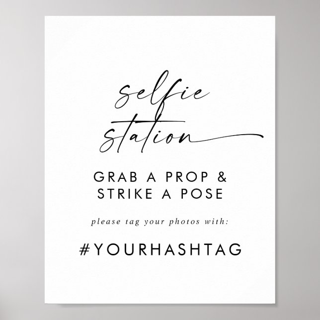 Moderne Schrift Selfie-Station Hochzeits-Hashtag-S Poster (Vorne)