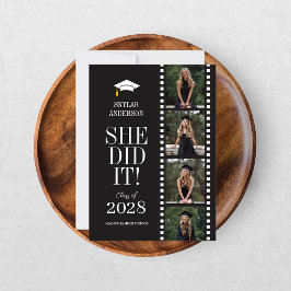 Moderne Schrift Senior Foto Abschluss Schwarze Rol Einladung