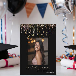 Moderne Schrift Sie hat es geschafft! Gold Foto Ab Einladung