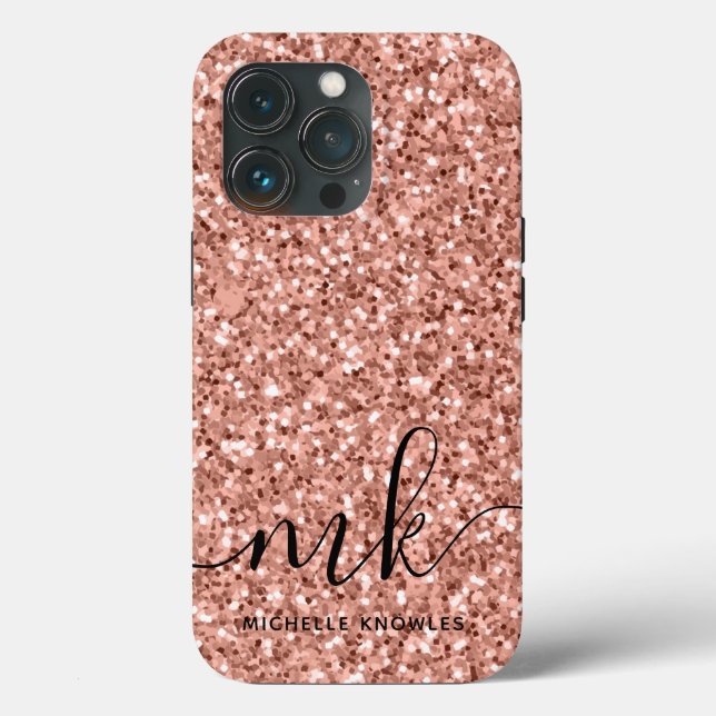 Moderne Schrift Trendy Roségold Glitter Monogramm Case-Mate iPhone Hülle (Rückseite)
