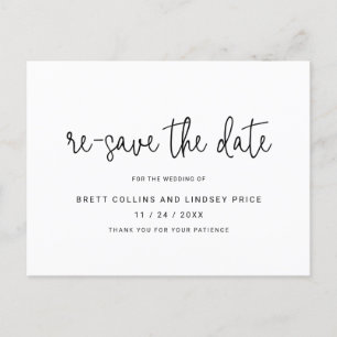 Moderne Schrift-Typografie Hochzeit Terminänderung Ankündigungspostkarte