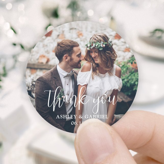 Moderne Schrift und Foto Hochzeit Vielen Dank Runder Aufkleber (Von Creator hochgeladen)