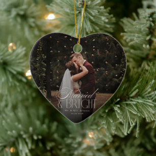 Moderne Schrift Verheiratet und Hell Weihnachten 2 Keramik Ornament