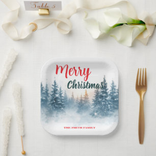 Moderne Schrift Weihnachten Xmas Winter Kiefer Bau Pappteller