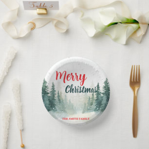 Moderne Schrift Weihnachten Xmas Winter Kiefer Bau Pappteller
