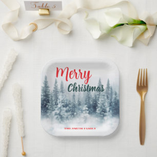 Moderne Schrift Weihnachten Xmas Winter Tannenbaum Pappteller