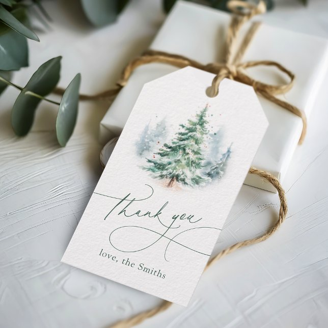 Moderne Schrift Weihnachtsbaum Danke Geschenkanhänger (Modern Script Christmas Tree Thank You Gift Tags)
