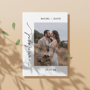 Moderne Schrift Wir Sind Entflohen Foto Hochzeitse Einladung