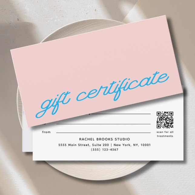 Moderne Schriftart Blush Pink QR-Code-Geschenkguts (Modern Script Blush Pink QR Code Gift Certificate)