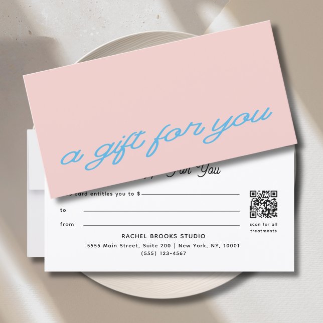 Moderne Schriftart Blush Pink QR-Code-Geschenkguts (Modern Script Blush Pink QR Code Gift Certificate)
