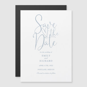 Moderne Schriftart Dusty Blue Hochzeit Save The Da Magneteinladung