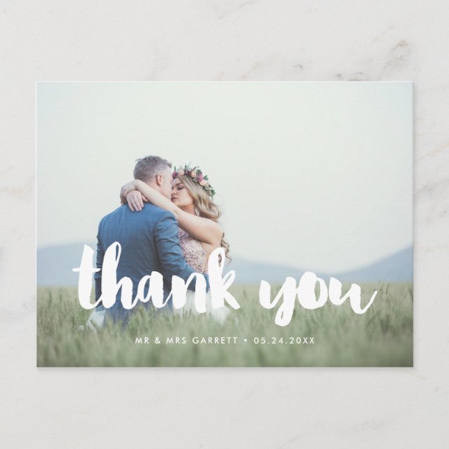 Moderne Schriftart Hochzeit danke Postkarte (Vorderseite)