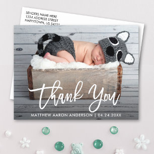 Moderne Schriftart New Baby Dankeschön Wht Postkarte