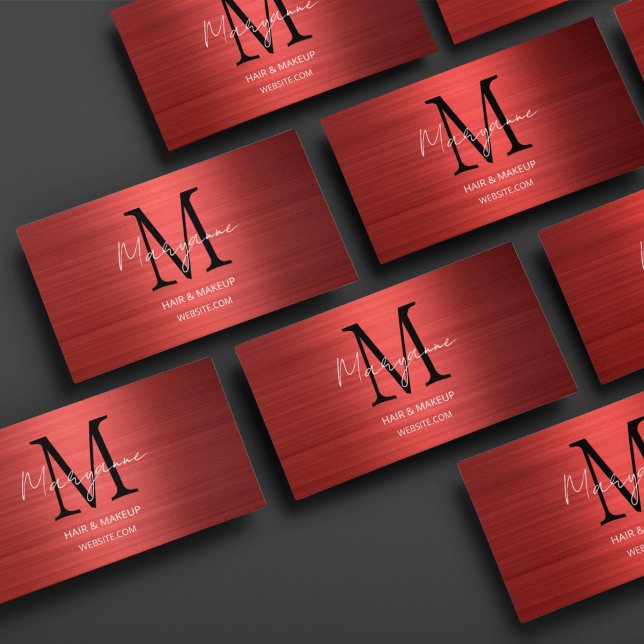 Moderne Schriftmonogramm Rot Visitenkarte (Von Creator hochgeladen)