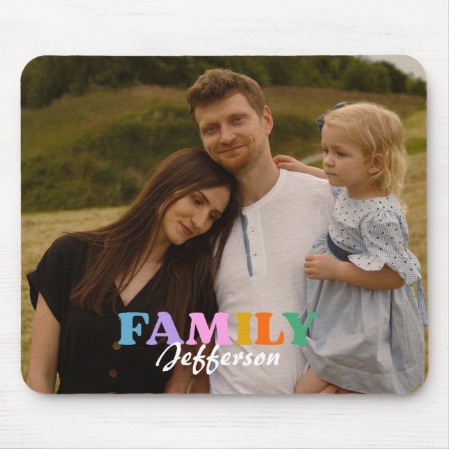 Moderne Schrifttypografie Foto-Minimalfamilie Mousepad (Vorne)