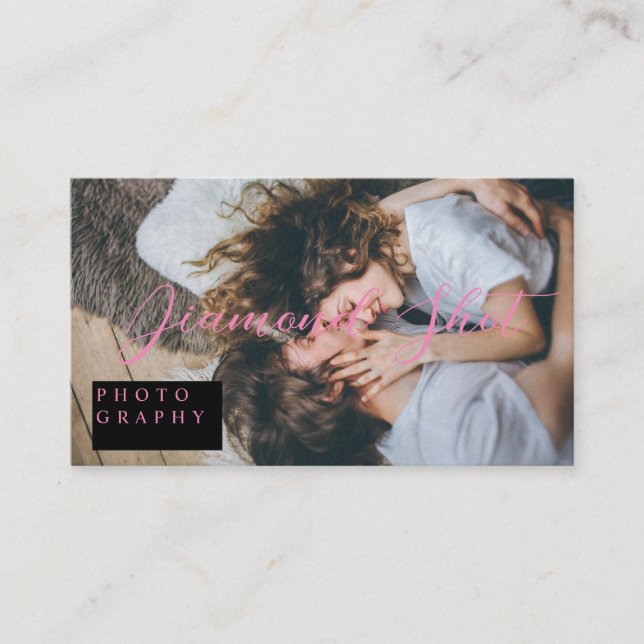 Moderne Schriftzeichen Schwarz-Pink-Foto Visitenkarte (Vorderseite)