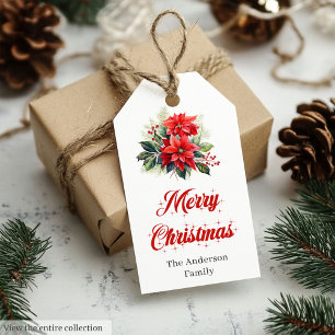 Moderne Schriftzug-Rote-Poinsettien-Blumen-Weihnac Geschenkanhänger