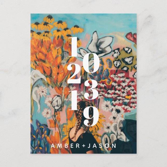moderne schrullige BlumenSave the Date Mitteilung Ankündigungspostkarte (Vorderseite)