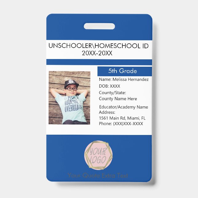 Moderne Schulbildung Unschulischer Schüler Blau Ausweis (Front)