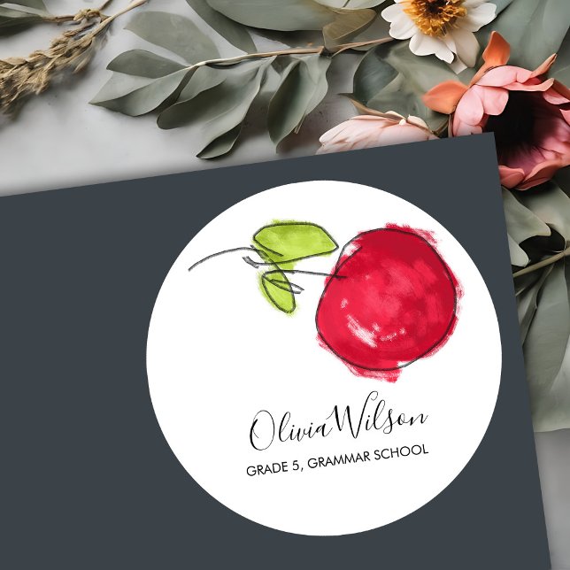 MODERNE SCHULE KIDS ÖLPENDE HAND ZEICHNETE APPLE RUNDER AUFKLEBER (Von Creator hochgeladen)