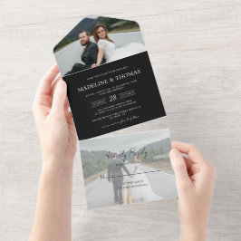 Moderne Schwarz-2-Foto-UAWG Wedding All In One Einladung