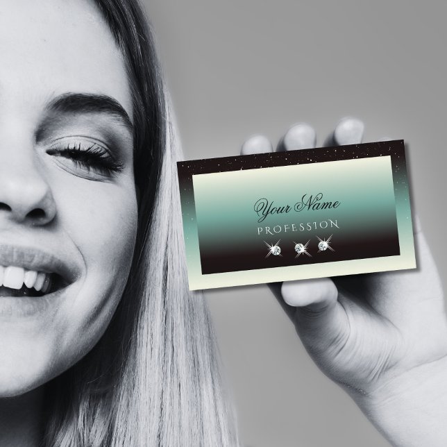 Moderne Schwarz Aquamarin Gradient Sparkle Jewels  Visitenkarte (Von Creator hochgeladen)