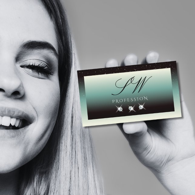 Moderne Schwarz Aquamarin Gradient Sparkle Jewels  Visitenkarte (Von Creator hochgeladen)