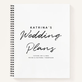 Moderne Schwarz-Einfache Hochzeitspläne Notizbuch