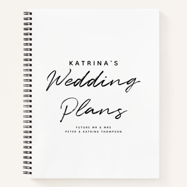 Moderne Schwarz-Einfache Hochzeitspläne Notizbuch (Vorderseite)