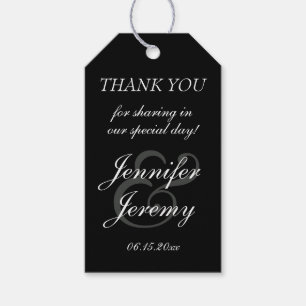 Moderne Schwarz Elegant White Gray Script Hochzeit Geschenkanhänger