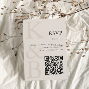 Moderne Schwarz-Elfenbein-Monogramm-Minimalistisch RSVP Karte