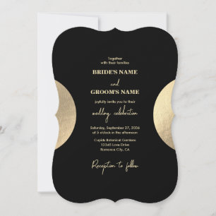 Moderne Schwarz/Gold Abstrakte Hochzeit Einladung