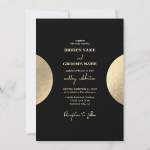 Moderne Schwarz/Gold Abstrakte Hochzeit Einladung