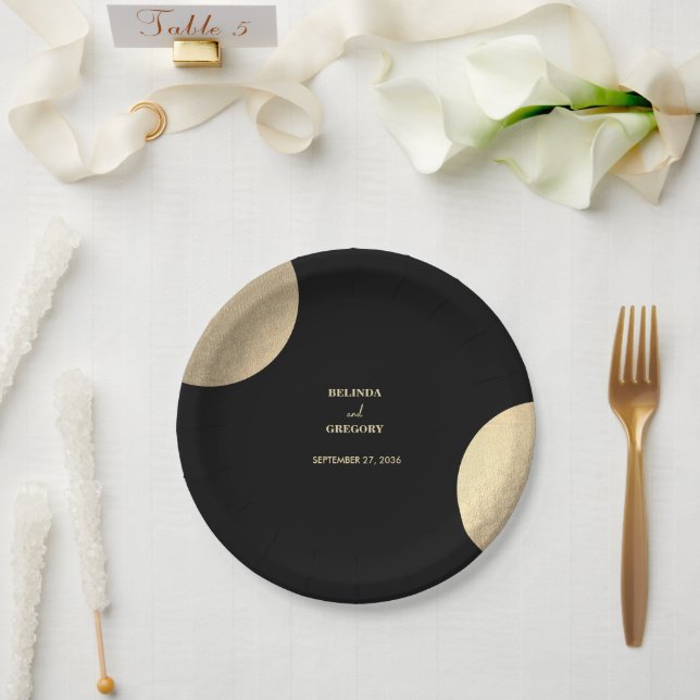 Moderne Schwarz/Gold Abstrakte Hochzeit Pappteller (Hochzeit)