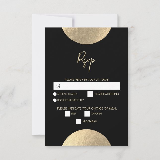 Moderne Schwarz/Gold Abstrakte Hochzeit RSVP Karte (Vorderseite)