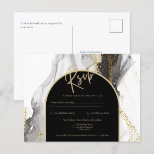 Moderne Schwarz-Gold-Agate-Marmor-Glitzer Hochzeit Postkarte