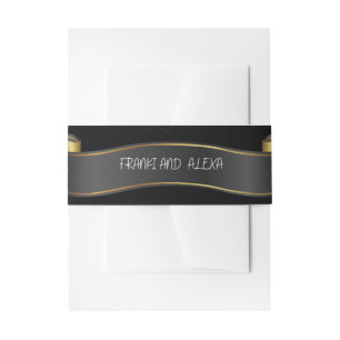 Moderne Schwarz-Gold-Blüh-Kalligrafie-Hochzeit Einladungsbanderole